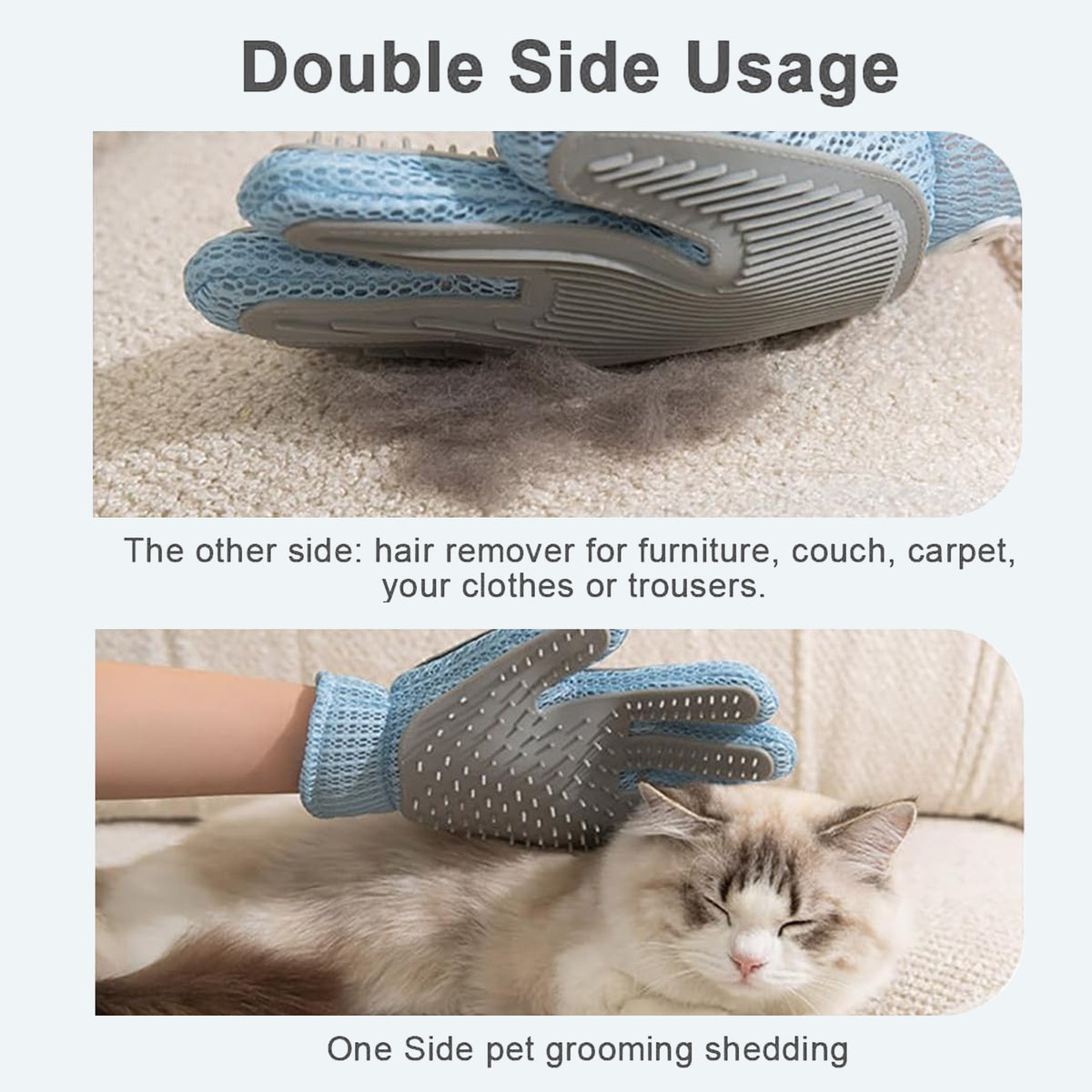 Double-Sided Pet Grooming Glove โ Silicone Deshedding Mitt with Lint Removal Side, Blue โ view 5