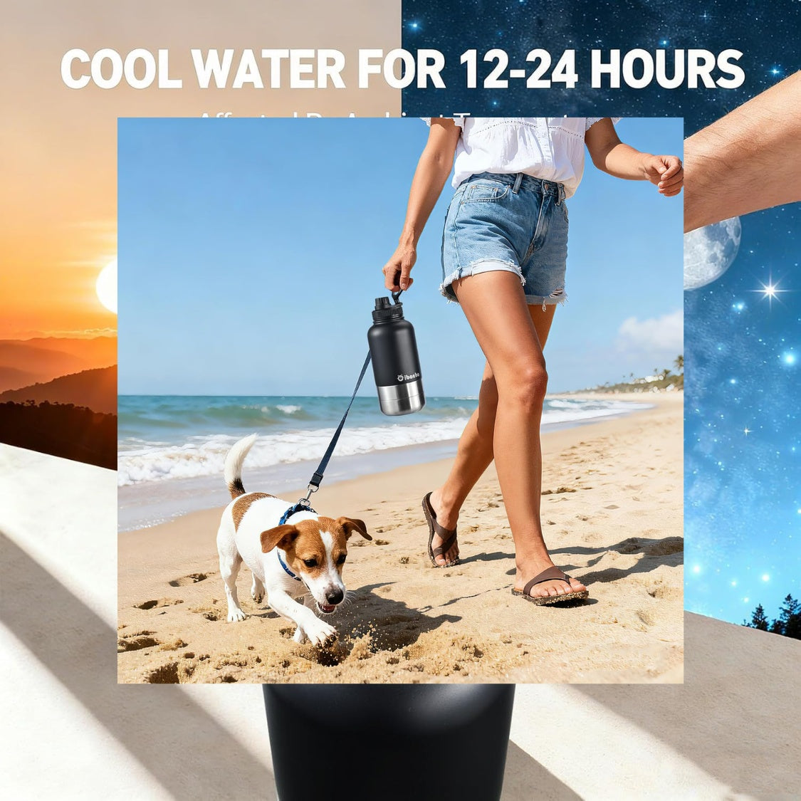 32 oz Insulated Dog Water Bottle with 2 Bowls – Stainless Steel Travel Bottle, Matte Black – view 3