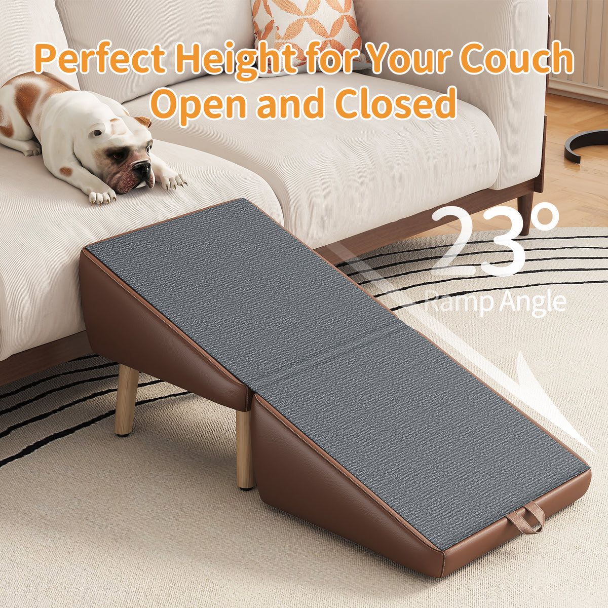 2-in-1 Wooden Dog Stairs and Ramp โ Split Ottoman Design, Non-Slip Surface, Small Dogs & Cats, Brown โ view 4