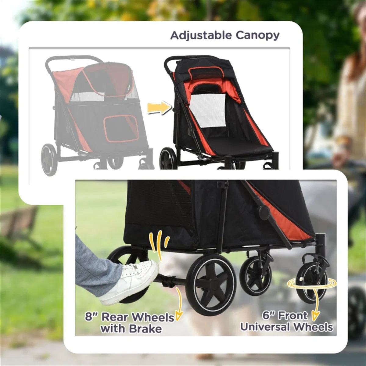 Foldable Dog Stroller for Medium & Large Dogs – One-Step Fold, Shock Absorbers, Up to 66 lbs, Black/Red – view 2