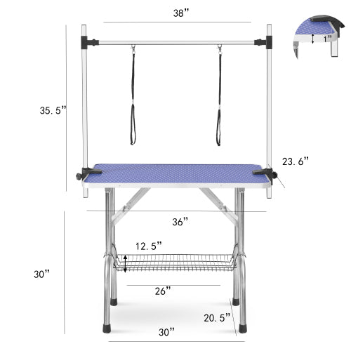 Folding Pet Grooming Table, 36 Inch โ Stainless Steel Legs, Adjustable Arm & Basket, Blue โ view 7