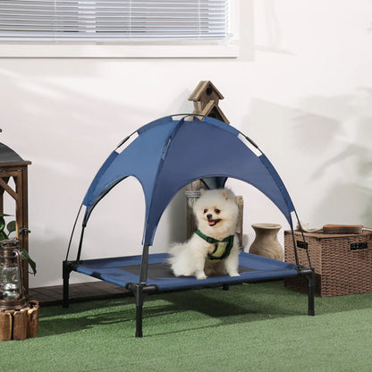 Elevated Cooling Dog Cot with Canopy – Breathable Mesh, Steel Frame, Up to 44 lbs, Dark Blue/Black