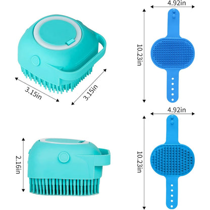 Dog Bath Brush Set – Shampoo Dispensing Brush &amp; 2 Adjustable Ring-Handle Scrubbers, Blue – view 5