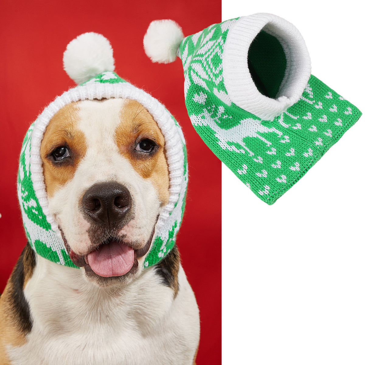Christmas Knit Pet Hat with Pom-Pom – Snowflake Designs – view 4