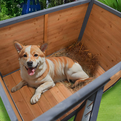 45 in Large Solid Wood Dog House – Waterproof PVC Roof, Elevated Floor, Gray &amp; Yellow – view 4