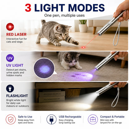 3-in-1 USB Rechargeable Pet Laser Pointer – Red Laser, UV Light &amp; LED Flashlight Pen – view 4