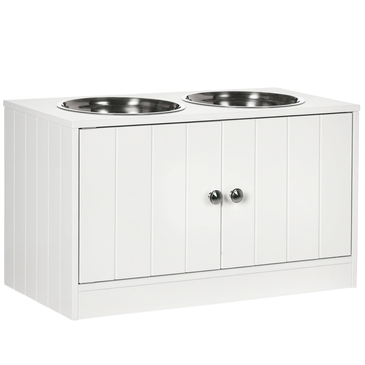 Elevated Dog Bowl Stand with 44 L Storage Cabinet &amp; 2 Stainless Steel Bowls for Large Dogs, White – view 9