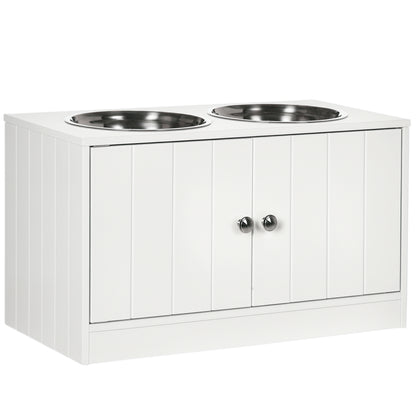 Elevated Dog Bowl Stand with 44 L Storage Cabinet &amp; 2 Stainless Steel Bowls for Large Dogs, White – view 9