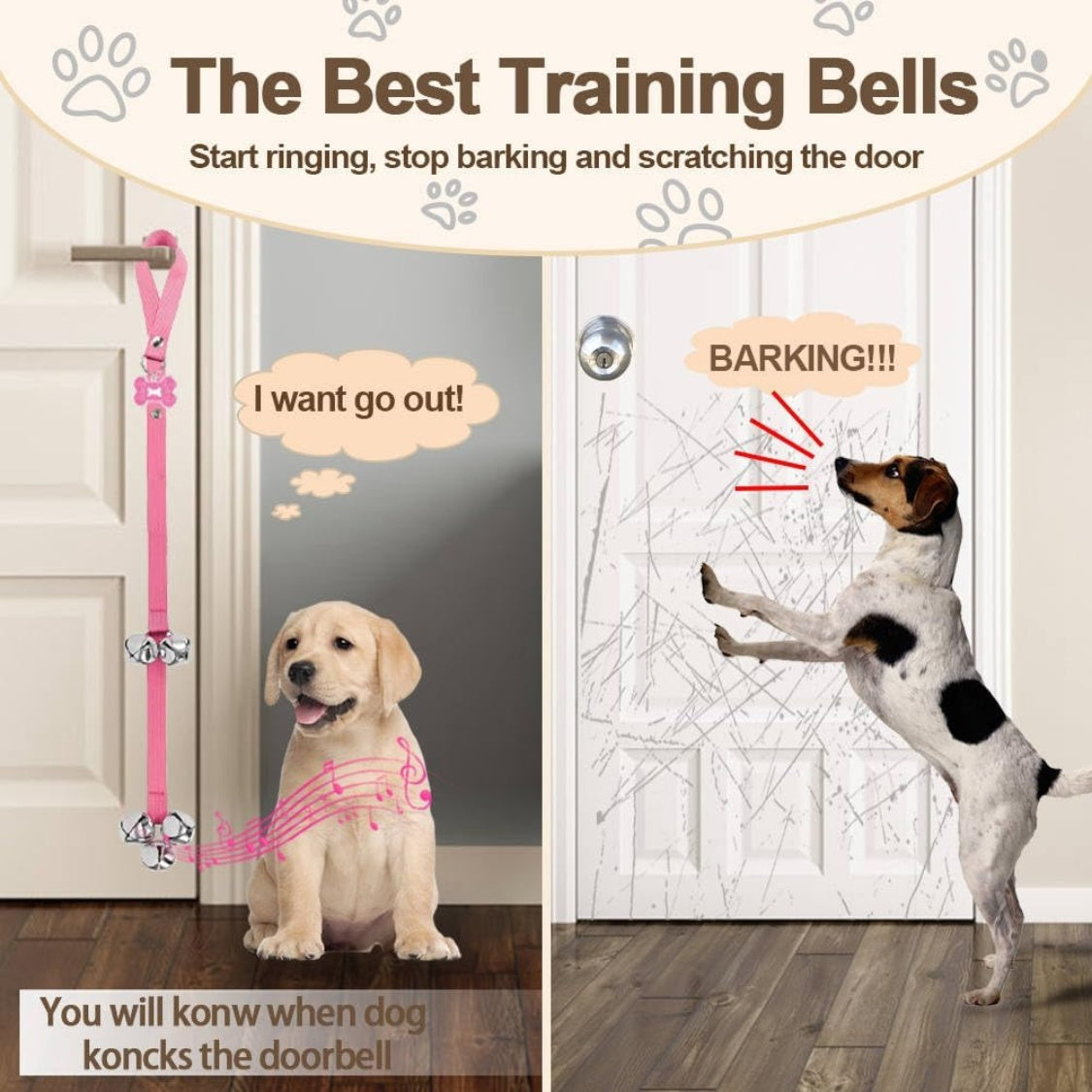 Dog Potty Training Bells – Press Bell + Adjustable Door Hanging Bells, 2-Pack – view 3