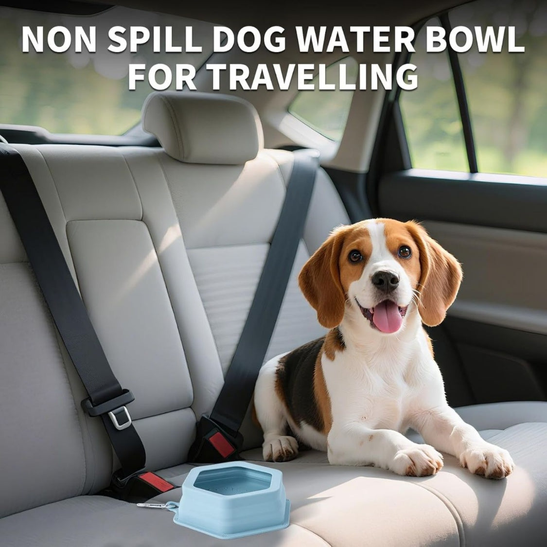Collapsible No-Splash Car Travel Dog Bowl, Silicone Food and Water Dish, 24 oz (700 ml), Blue – view 4