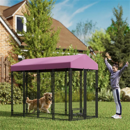 Large Outdoor Dog Kennel with Roof Cover – 30 sq ft, 12 Wire Panels, Rotating Bowl Holders, Red – view 8