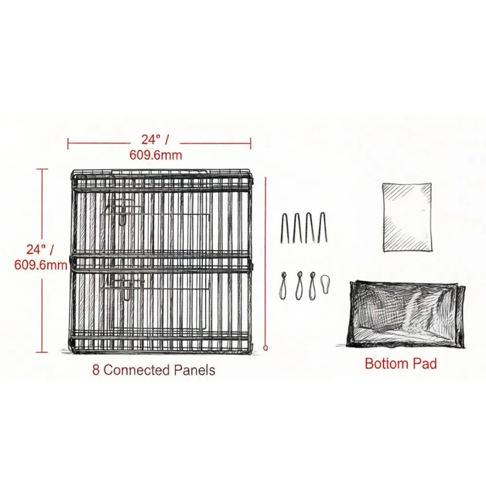 8-Panel Outdoor Dog Playpen with Floor Mat – 24 in, Metal – view 2