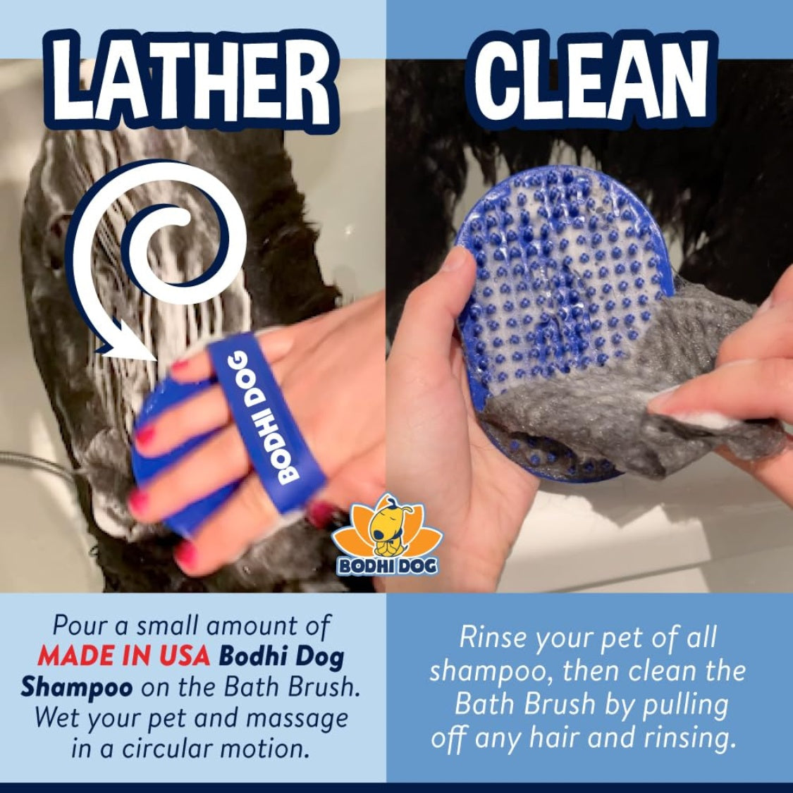 Dog Shampoo Bath Brush for Dogs &amp; Cats – Handheld Scrubber for Long &amp; Short Hair, Blue – view 2