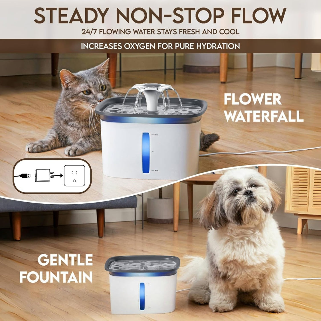 95 oz Automatic Pet Water Fountain – Quiet Pump, 5-Stage Filtration &amp; LED Light, White – view 6