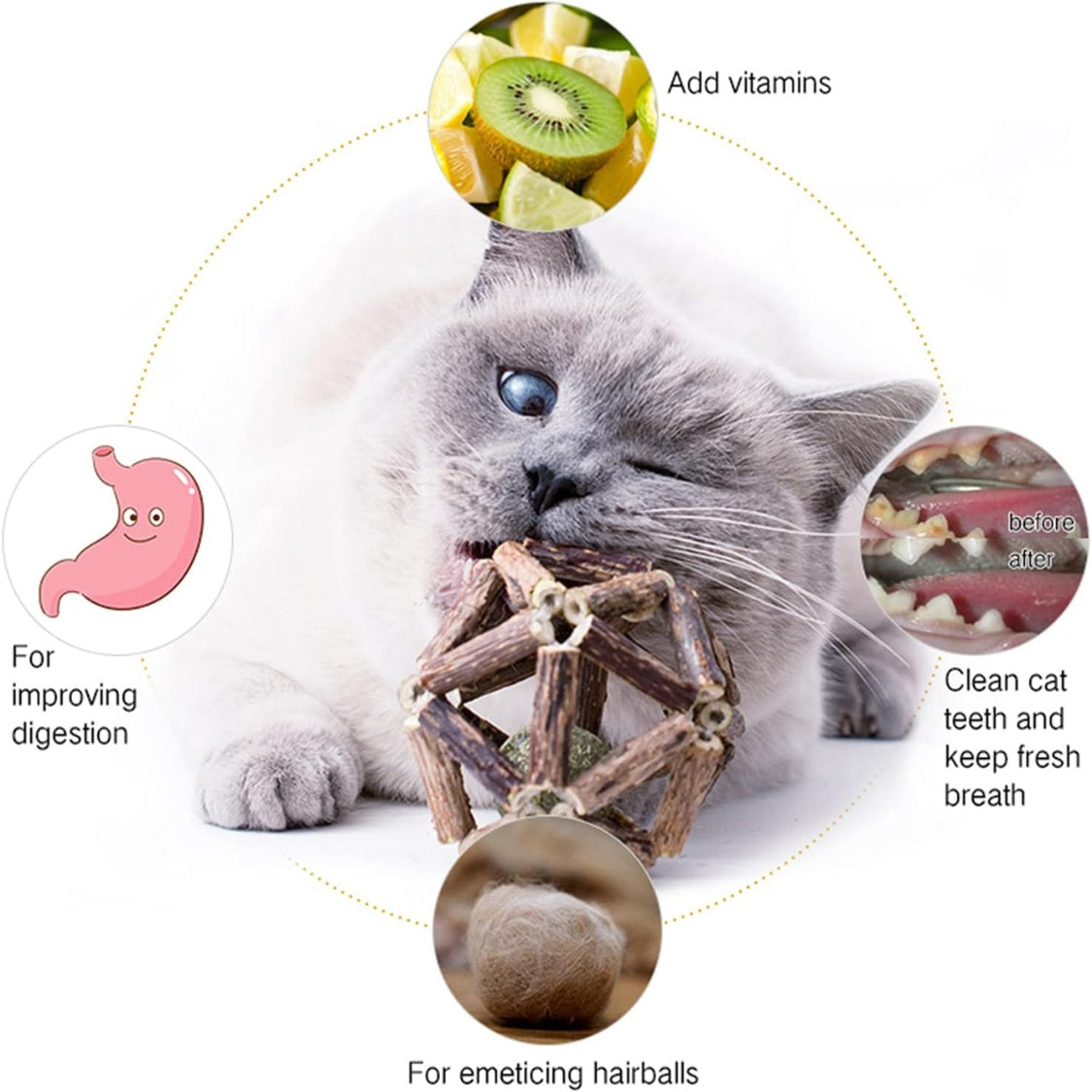 Silvervine Stick, Catnip Ball and Bell Ball Cat Chew Toy, Hand-Woven Natural Plant – view 4