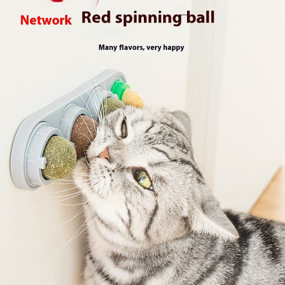 Wall-Mounted Rotating Catnip and Silvervine Ball Cat Toy, 3-in-1 Stick-On Lick Ball – view 2