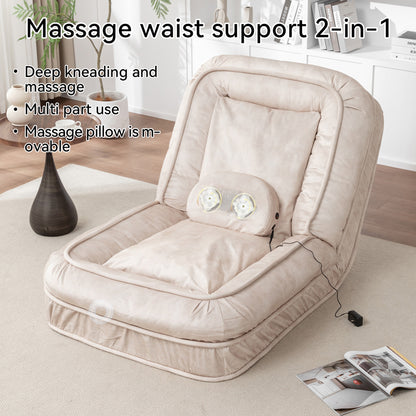 Human Dog Bed Floor Sofa – 5-Position Adjustable Backrest, Velvet, Massage Cushion, 2 Pillows, Beige – view 3