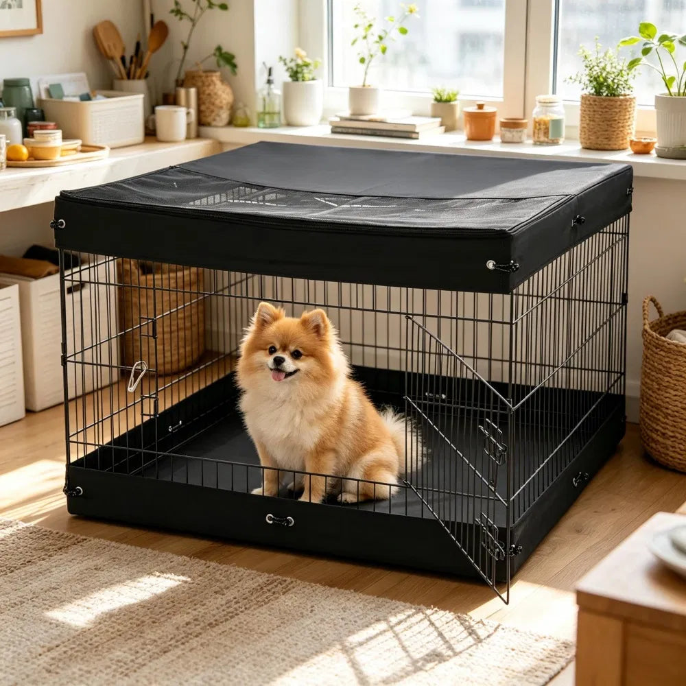 4-Panel Square Dog Playpen with Top Cover &amp; Mat – 36 x 36 x 24 in – view 4