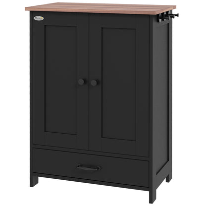 Dog Feeding Station with Storage Cabinet, Hidden Raised Bowls and Side Hooks for Medium Dogs, Black – view 9