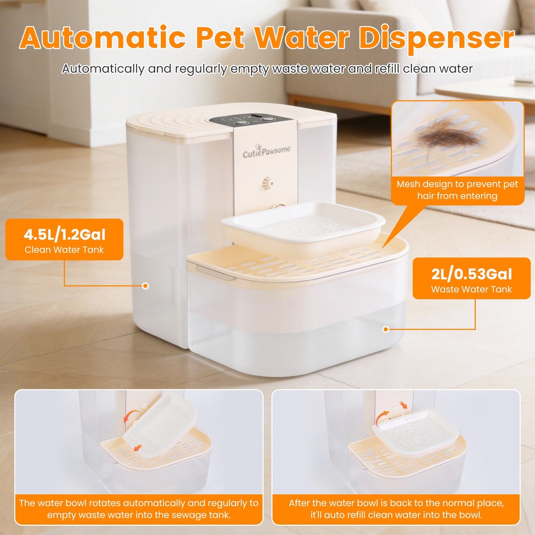 Cordless Smart Pet Water Fountain 4.5 L – Self-Refill, Ceramic Bowl, Remote Control &amp; Timer – view 2