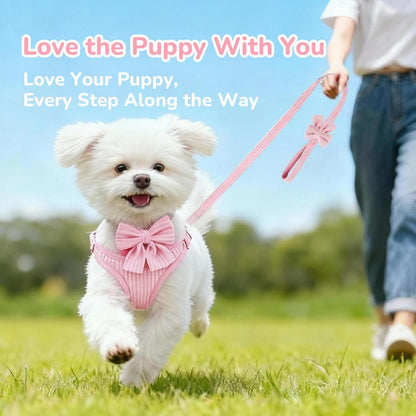 Small Dog Harness, Collar &amp; Leash Set with Bow Tie – No-Pull Breathable Cotton, Adjustable, Pink – view 2