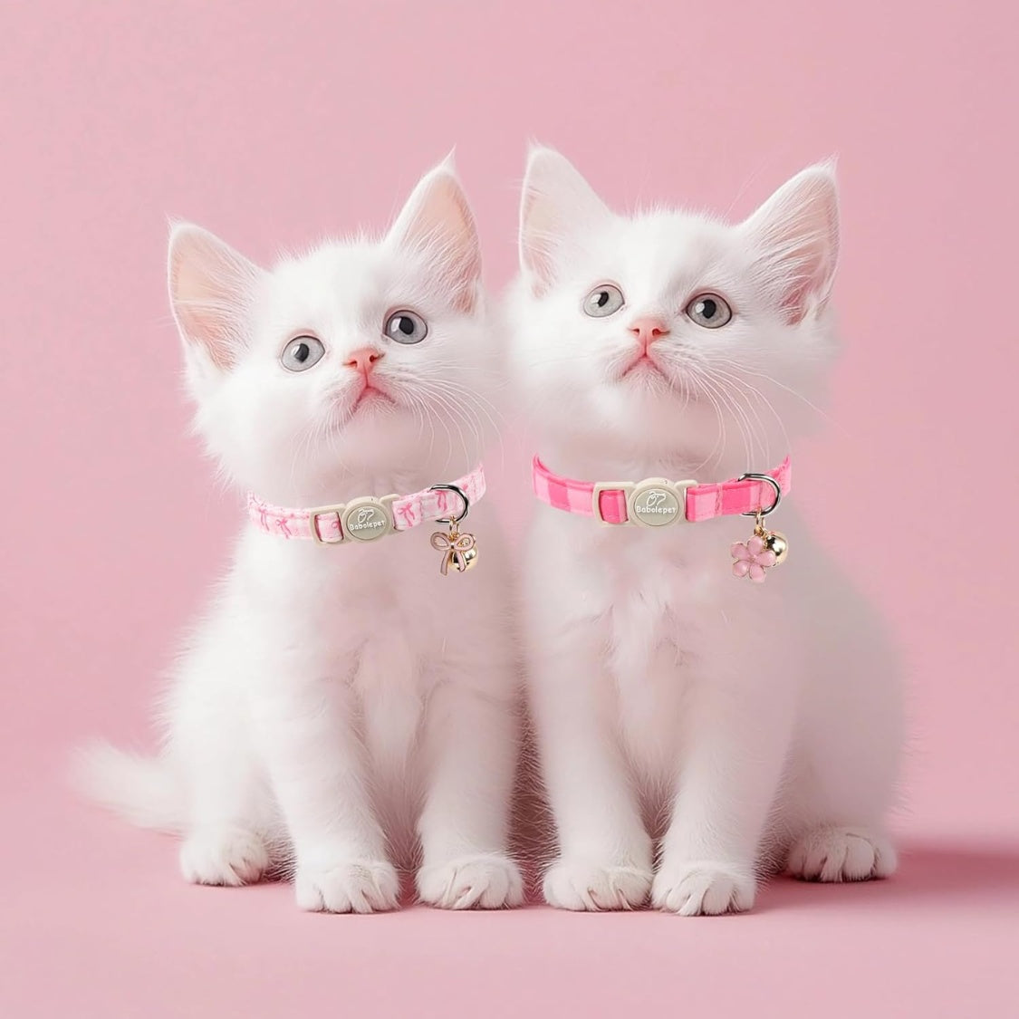 Pink Breakaway Cat Collars 2-Pack – Plaid Bow, Bell &amp; Flower Pendant, Adjustable 7.8–12 in – view 2