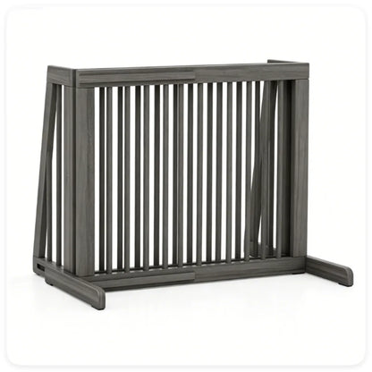 Expandable Wooden Pet Gate – 22 in Tall, Freestanding, 28–80 in Wide, Gray – view 6