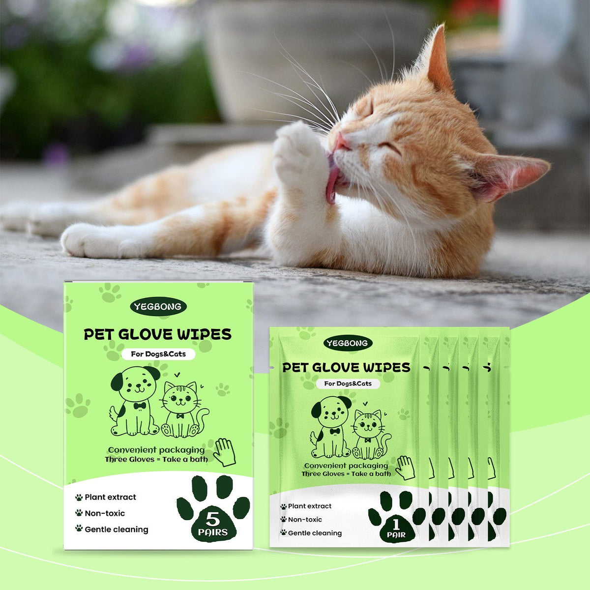 Disposable Pet Glove Wipes for Dogs and Cats – Moist Coat and Paw Wipes, 5 Pack – view 6