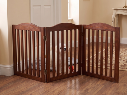 Freestanding Wooden Dog Gate – 3-Panel Foldable Step-Over Pet Fence, No Assembly, 24 in, Brown – view 7