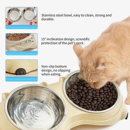 Pink Stainless Steel Double Cat Bowl Set with Anti-Slip Base, Food and Water Bowls, 600 ml Each – view 5