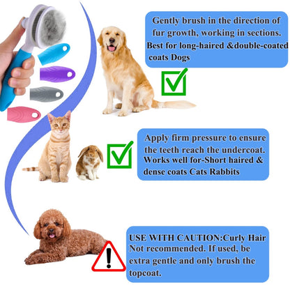 Self-Cleaning Slicker Brush for Cats &amp; Dogs – Stainless Steel Pins with Release Button, Blue – view 7