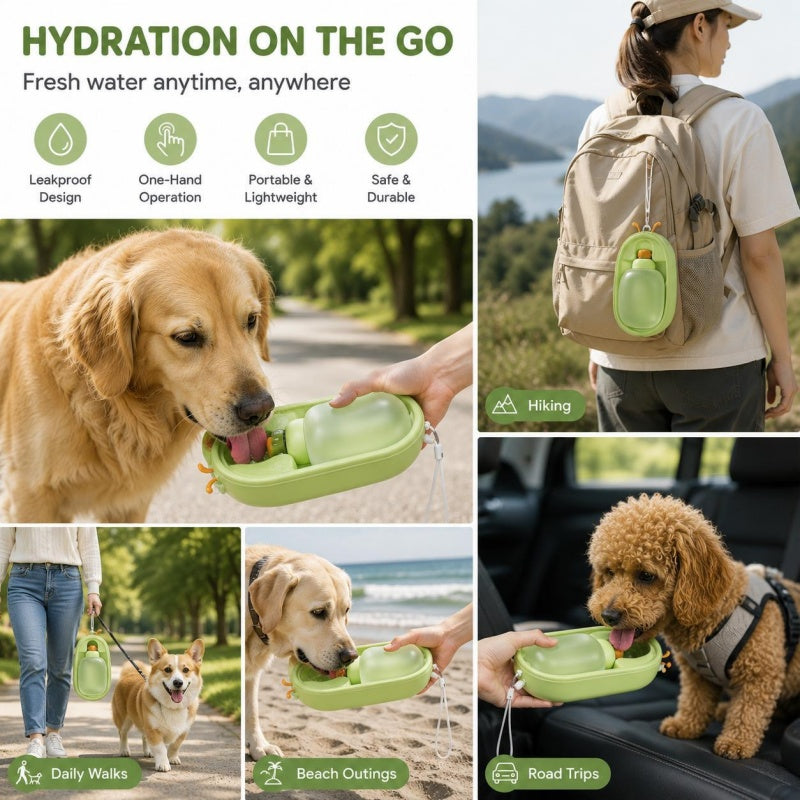 Antler Pet Water Bottle – Leakproof BPA-Free Travel Cup for Dogs &amp; Cats with Lanyard