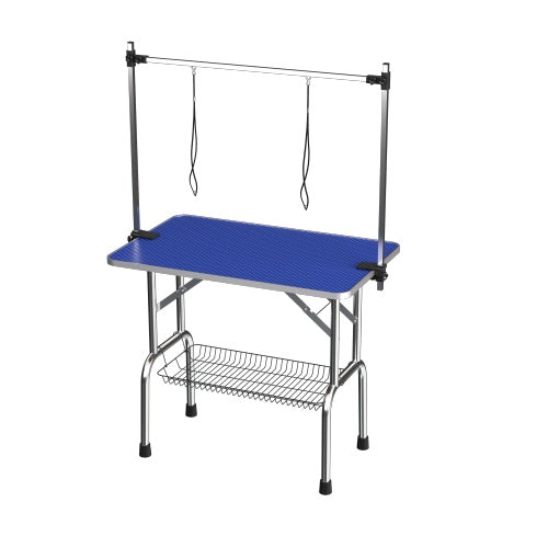 42-Inch Dog &amp; Cat Grooming Table – Stainless Steel Legs, Adjustable Arm &amp; Storage Basket, Blue – view 2