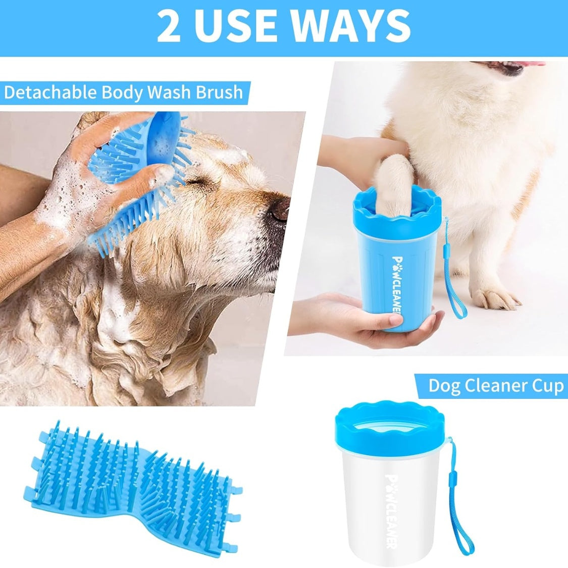 7-in-1 Dog Paw Cleaner Kit with Paw Washer Cup, Bath Brush, Toothbrushes and Towels, Blue – view 4