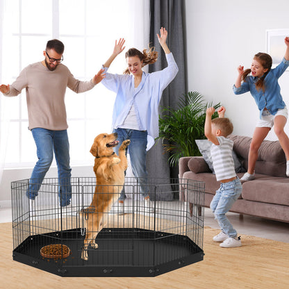 8-Panel Metal Dog Playpen with Waterproof Bottom Pad – 24 In Tall, Ground Stakes, Foldable, Black – view 6