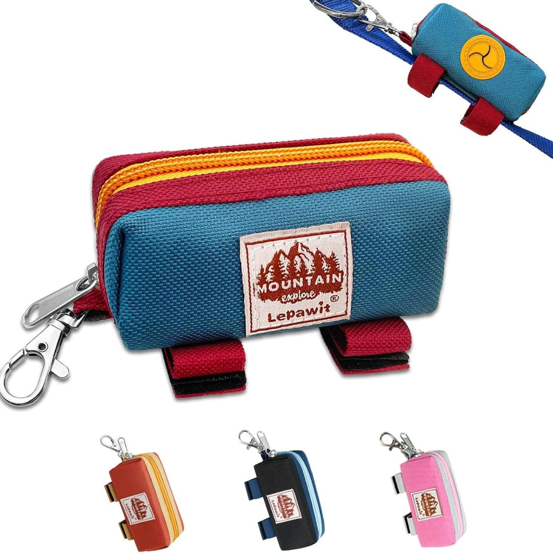 Canvas Poop Bag Holder for Leash, Zippered Dispenser Pouch with Carabiner Clip