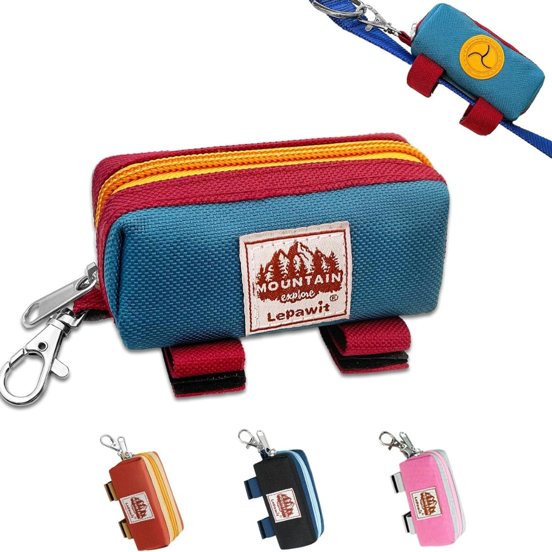 Canvas Poop Bag Holder for Leash, Zippered Dispenser Pouch with Carabiner Clip