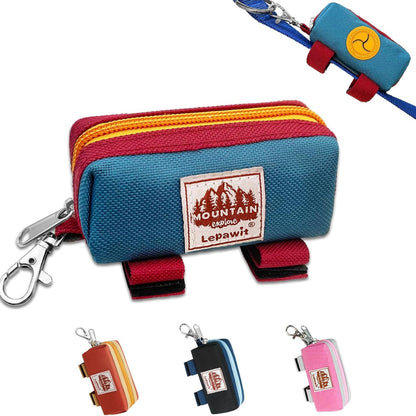 Canvas Poop Bag Holder for Leash, Zippered Dispenser Pouch with Carabiner Clip