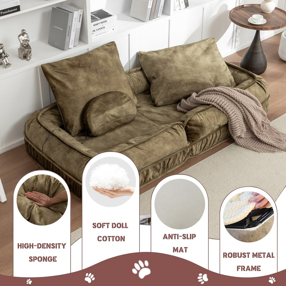 Human Dog Bed for Adults and Pets – 5-Position Adjustable Backrest, Velvet Floor Sofa, Green – view 6