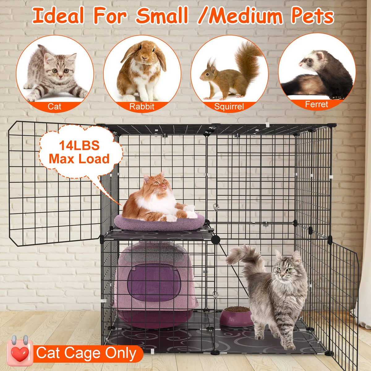 2-Tier Cat Cage Playpen – Indoor Iron Mesh Kennel with Ladder and 2 Doors, 28 x 28 x 28 in, Black – view 7