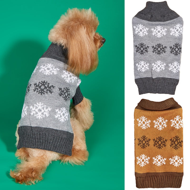 Snowflake Knit Dog Christmas Sweater in Dark Brown &amp; Gray, Sizes XXS–XL