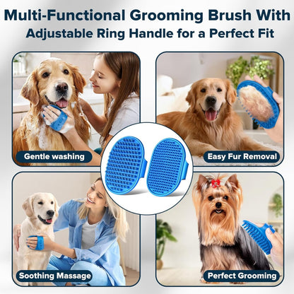 6-Piece Silicone Pet Bath Kit with Grooming Gloves, Bath Brushes &amp; Finger Toothbrushes, Blue – view 7