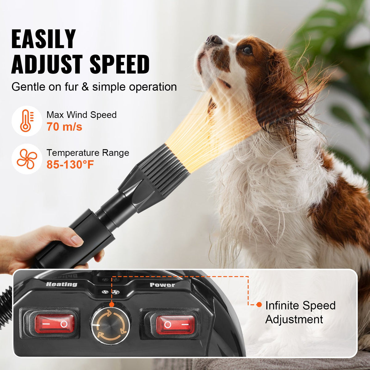 High-Velocity Dog Blow Dryer – 2800 W with Adjustable Heat &amp; Speed, 4 Nozzles, Gray &amp; Black – view 4
