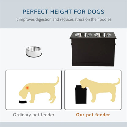 Raised Dog Feeder Stand with Storage &amp; 2 Stainless Steel Bowls for Large Dogs, Dark Brown – view 3