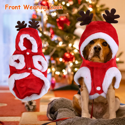 Santa Claus Christmas Pet Costume with 3D Reindeer Antlers for Small Dogs &amp; Cats, Red – view 4