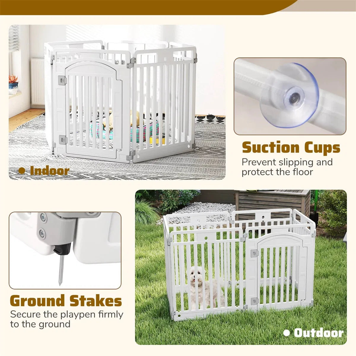 6-Panel Plastic Dog Playpen – 32 in High, Lockable Door, Indoor &amp; Outdoor, Foldable – view 8