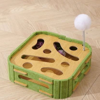 Square Felt and Sisal Cat Scratcher with Ball Track – Compact 11.8 in Play Board