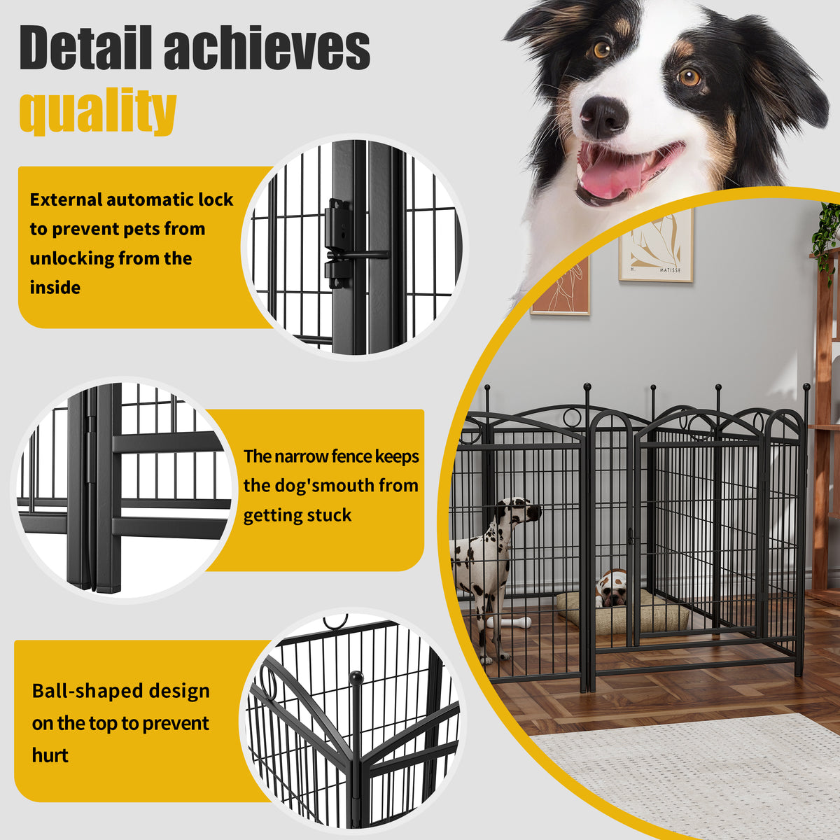 8-Panel Metal Dog Playpen – Foldable Exercise Pen with Door, Rust-Resistant, 32 in High, Black – view 10