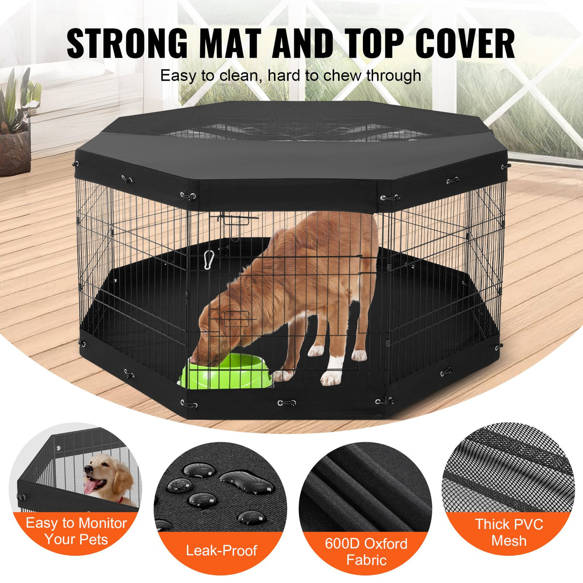 8-Panel Foldable Metal Dog Playpen – 30 in Exercise Pen with Top Cover &amp; Floor Mat – view 4