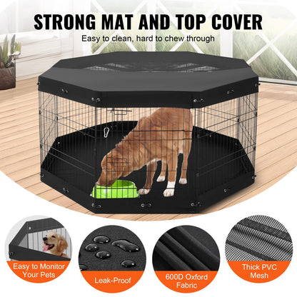 8-Panel Foldable Metal Dog Playpen – 30 in Exercise Pen with Top Cover &amp; Floor Mat – view 4